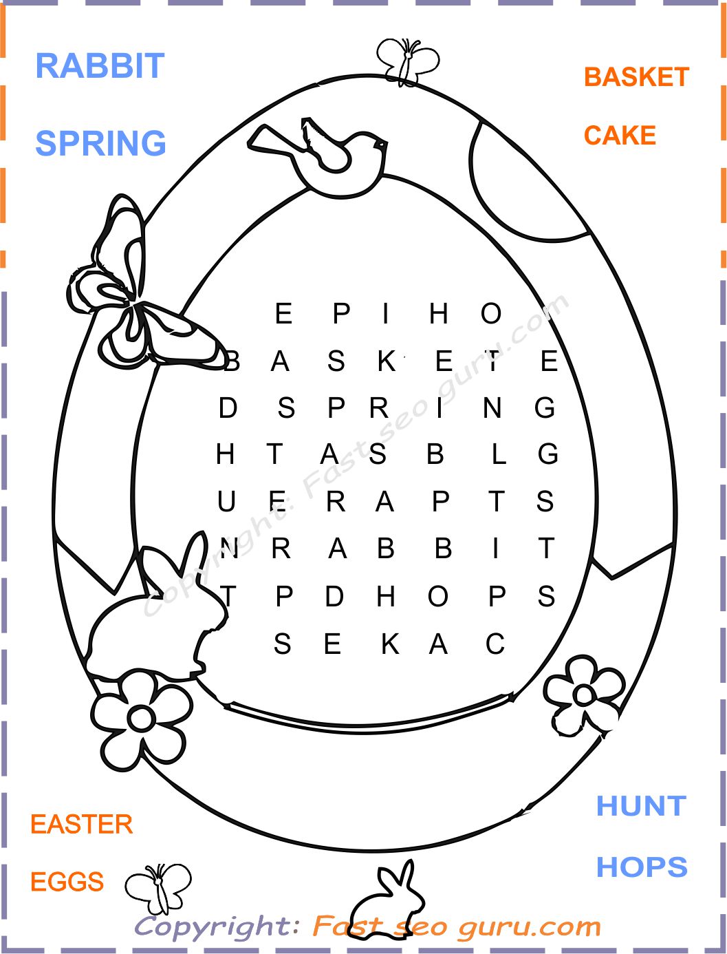 Easy easter word search printable for kids